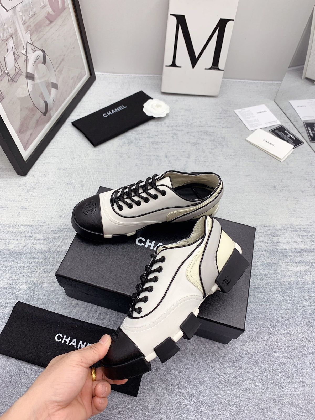 CC 26s Low Top Sneakers 4cm White Black Canvas 162985