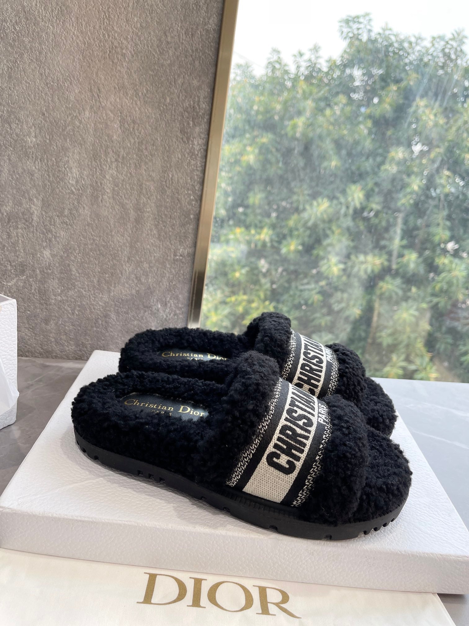 CD 25 Flat Slippers Black Wool 395566