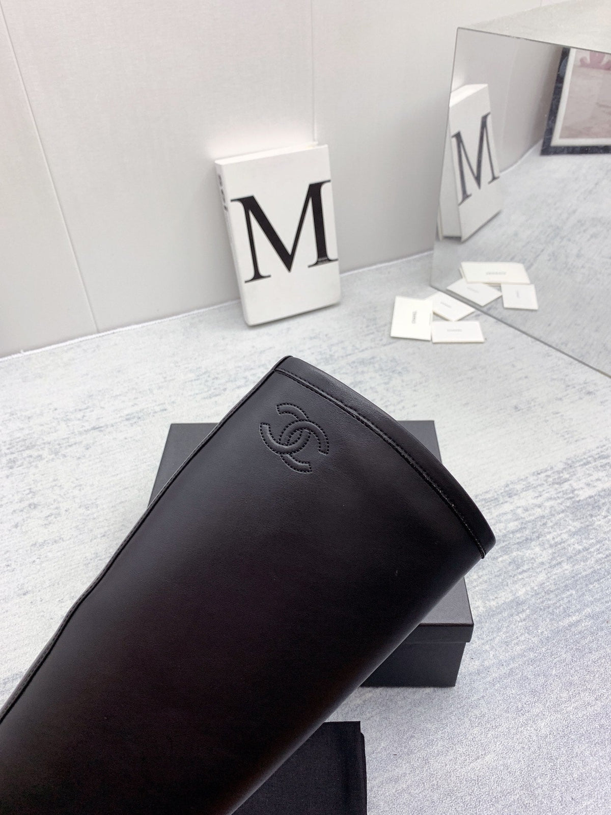 CC 26s Knee High Boots Black Quilted Calfskin 160114