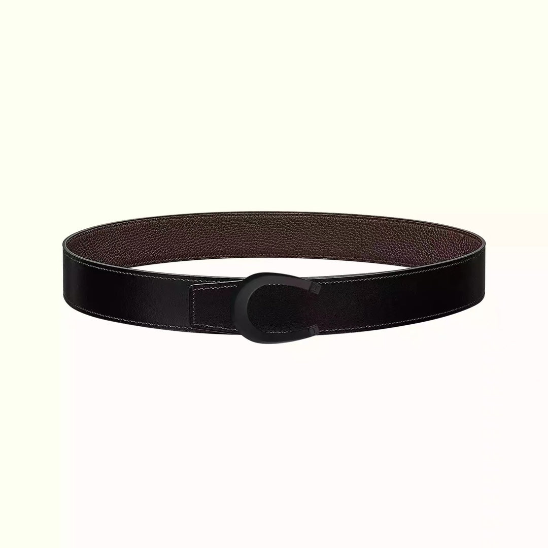 HM LUCK BELT BUCKLE & REVERSIBLE CHOCOLATE BROWN AND BLACK LEATHER STRAP 38MM
