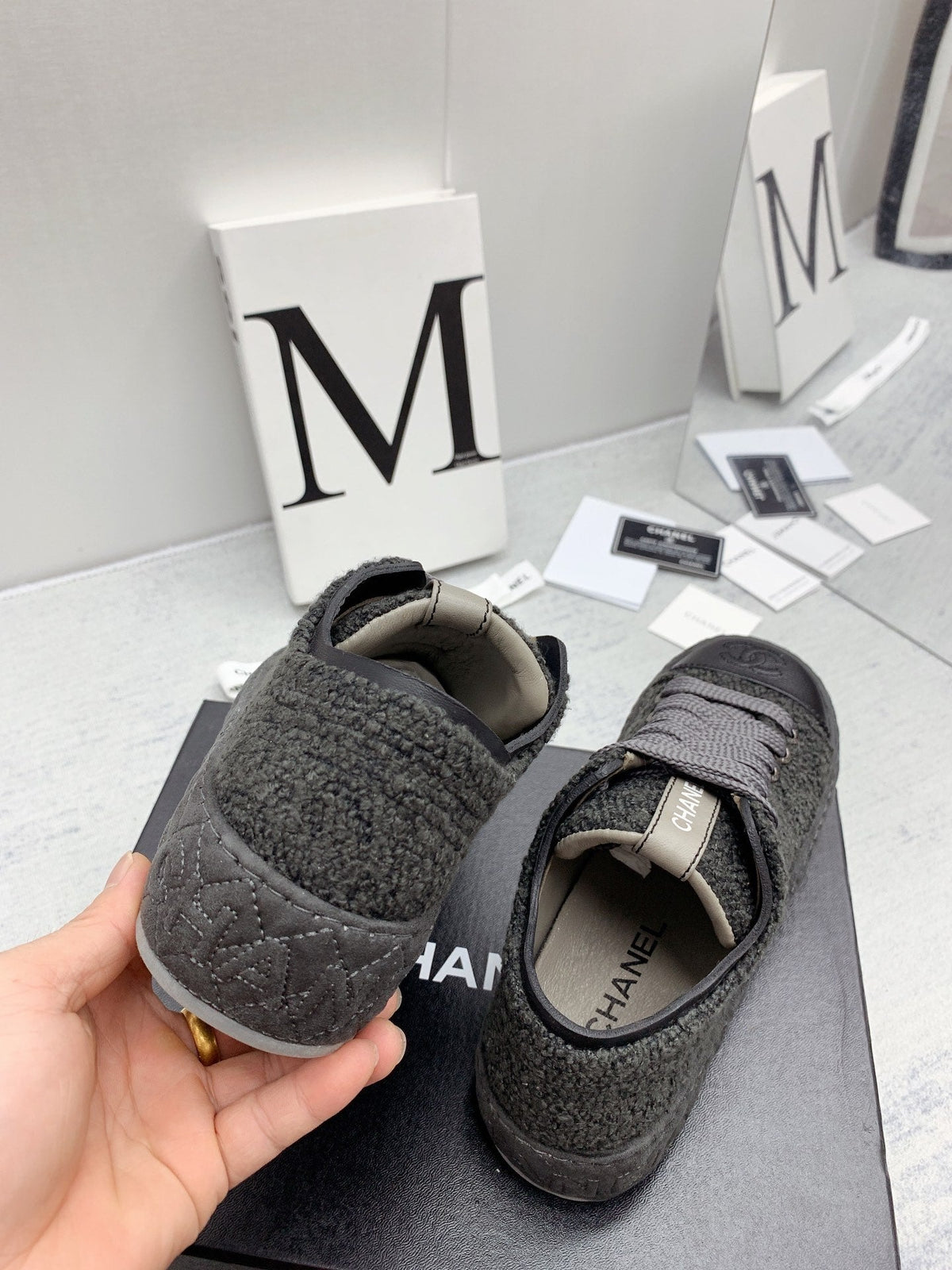 CC 26s Platform Sneakers Grey Black Boucle Calfskin 160122