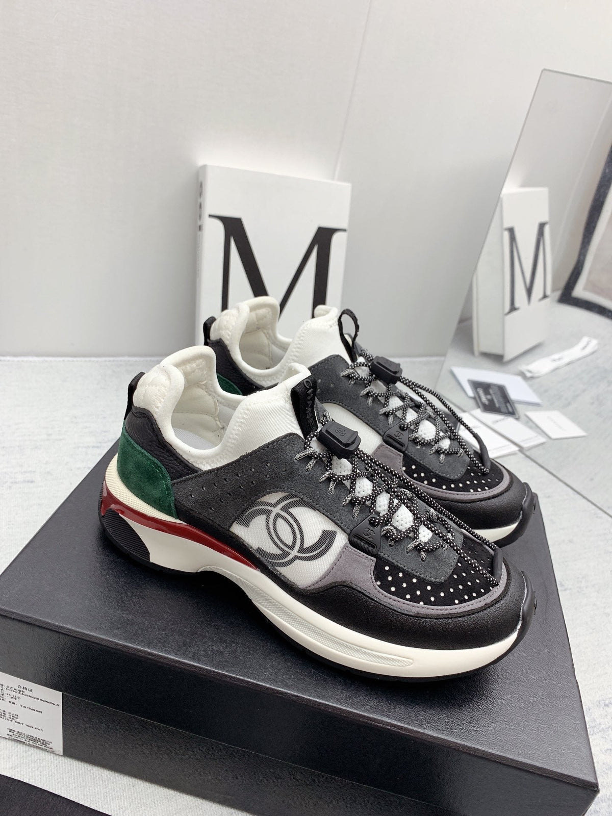 CC 26s Multicolor Sneakers Black White Green Calfskin Mesh 160121