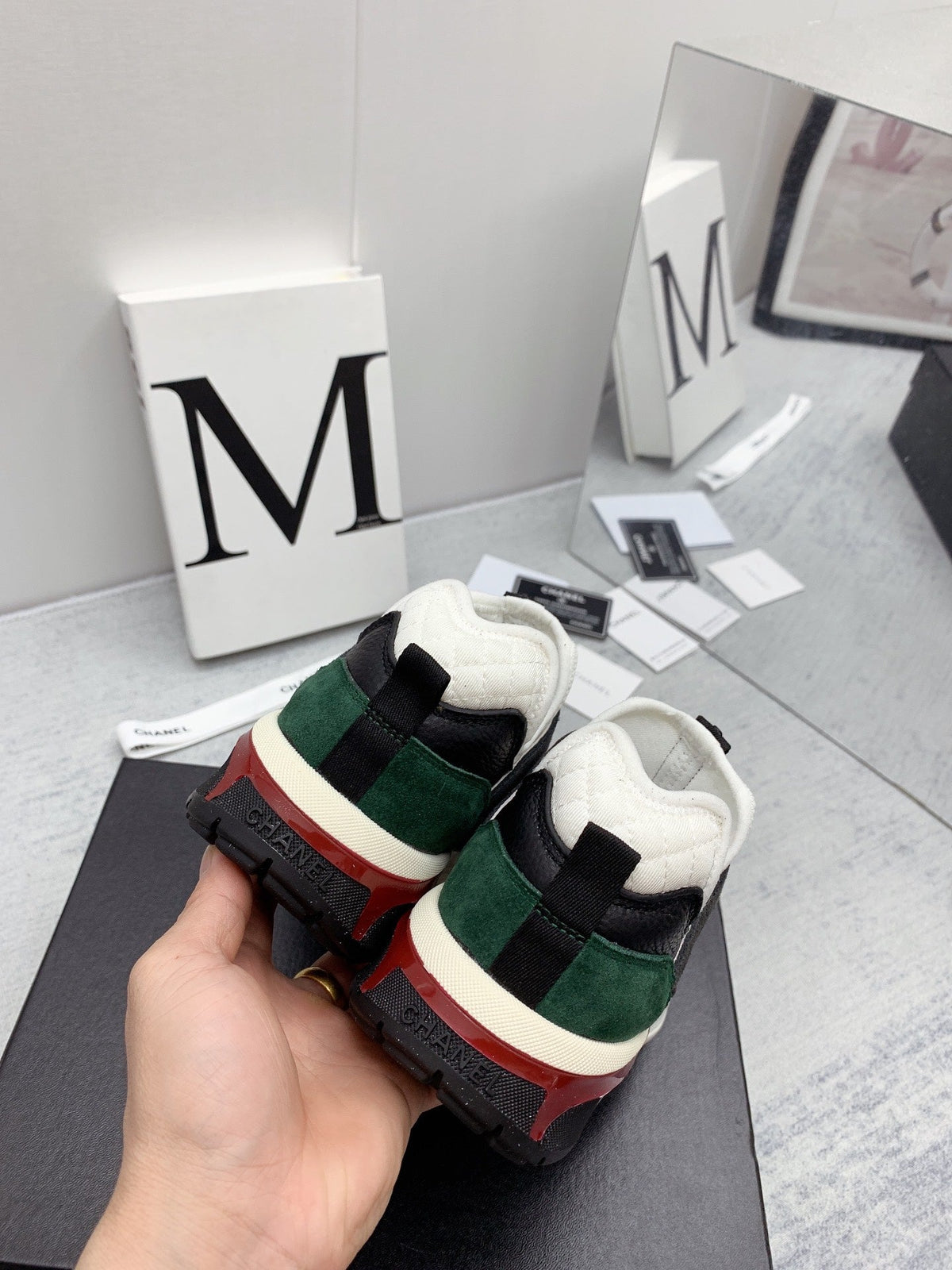 CC 26s Multicolor Sneakers Black White Green Calfskin Mesh 160121