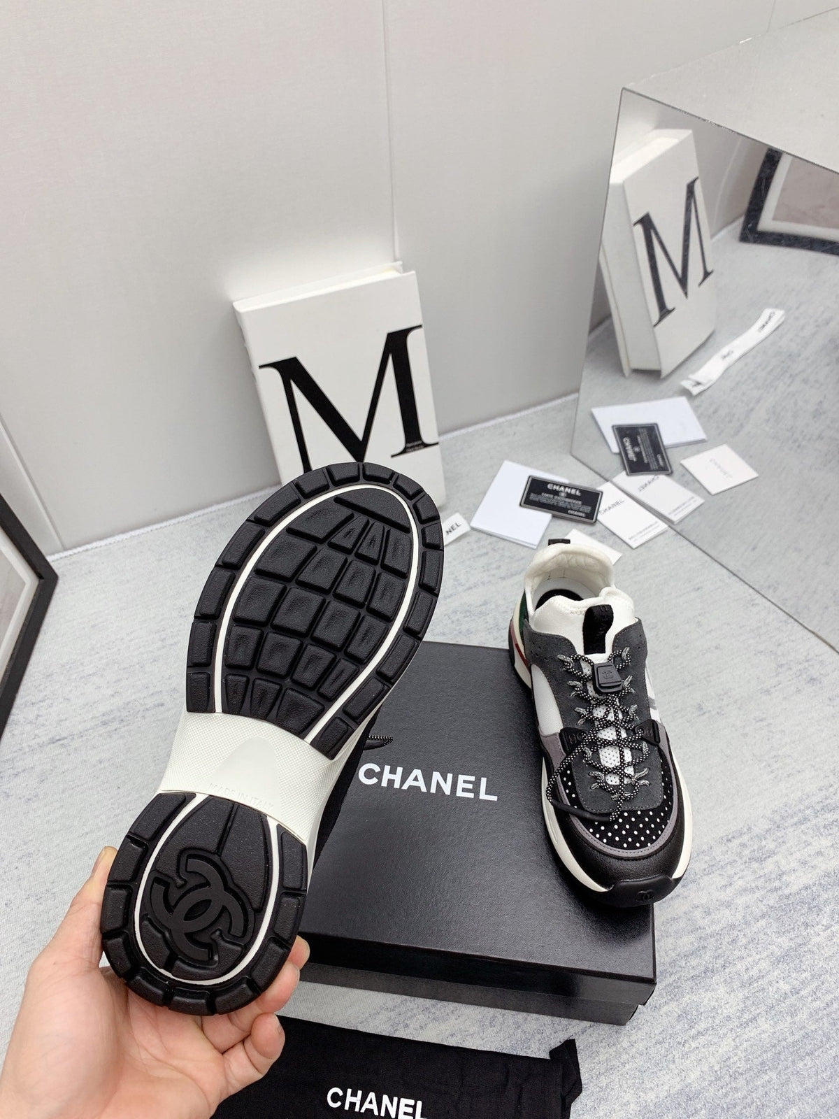 CC 26s Multicolor Sneakers Black White Green Calfskin Mesh 160121