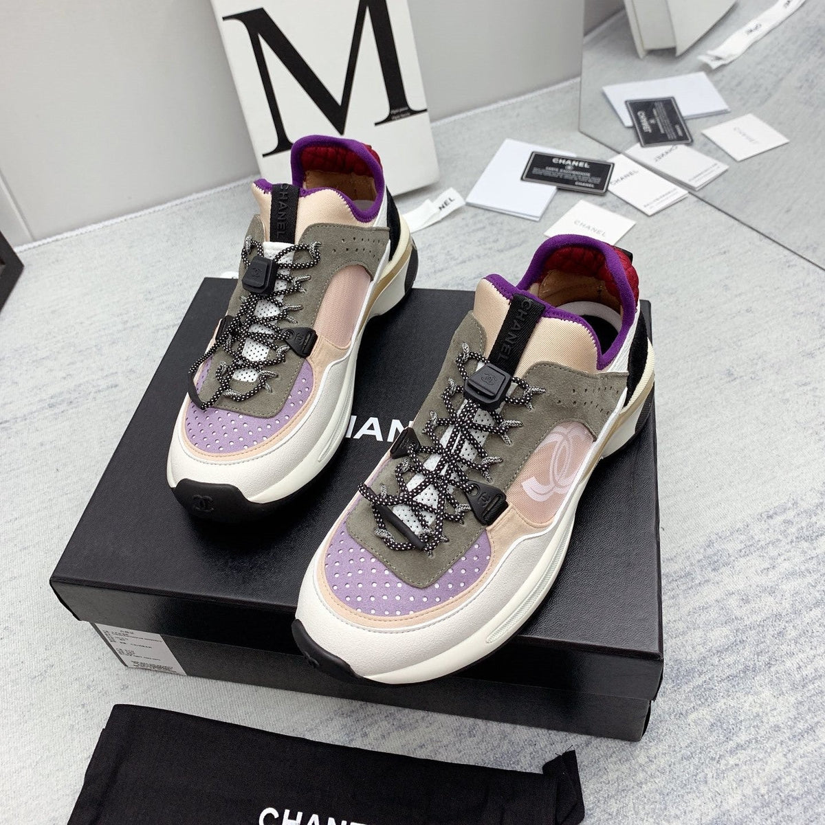 CC 26s Multicolor Sneakers Purple Pink Khaki Calfskin Mesh 160119
