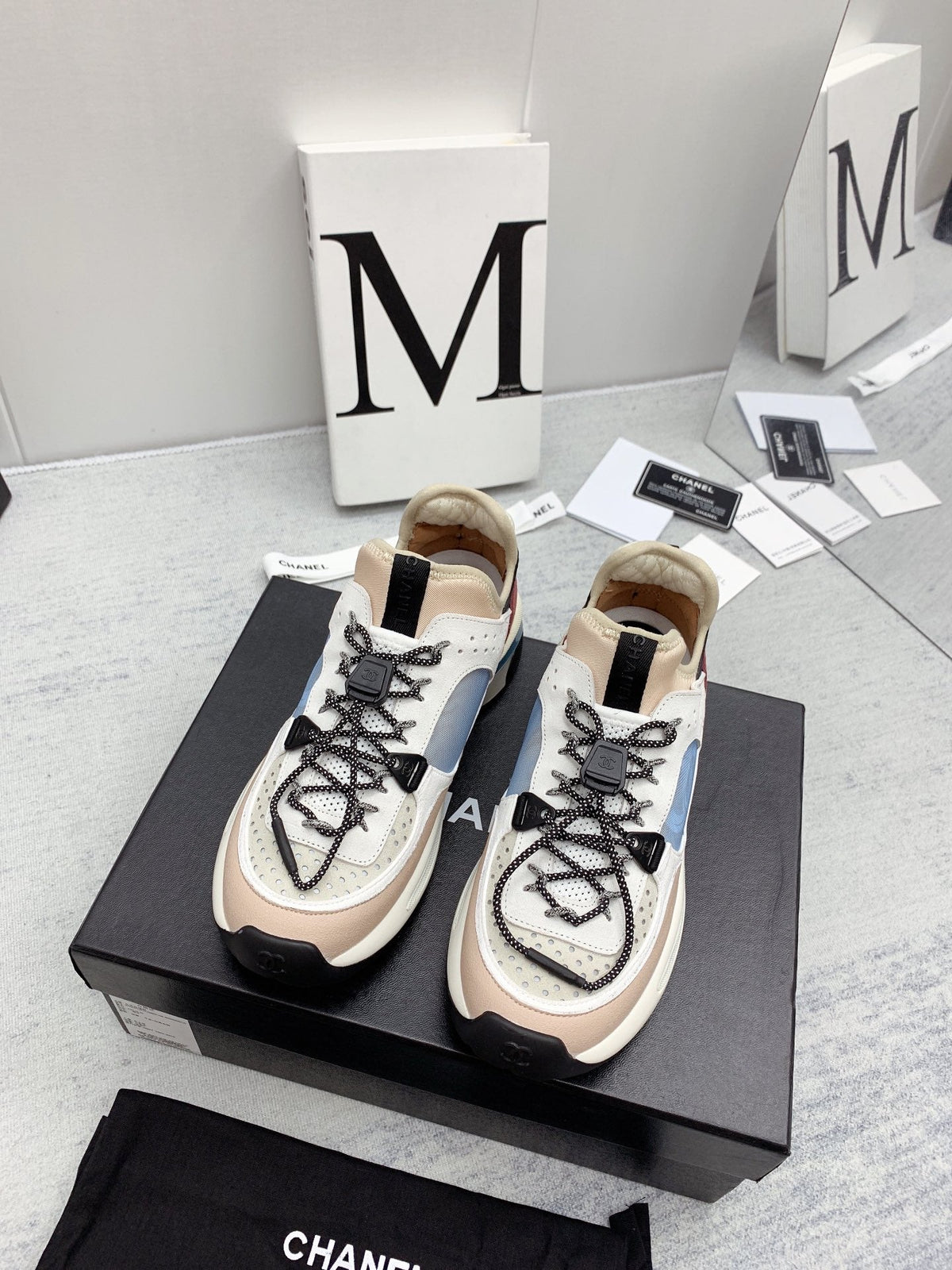 CC 26s Multicolor Sneakers Pink Beige Grey Calfskin Mesh 160123