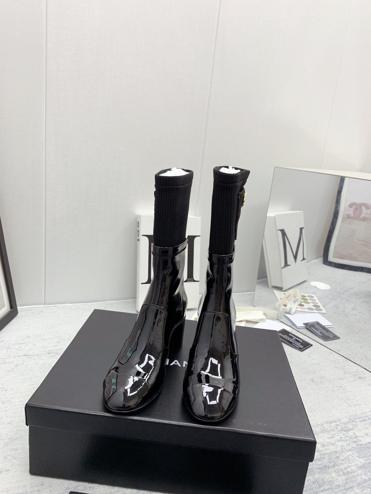 CC 26s Knit Boots Black Patent Leather Knit 160127