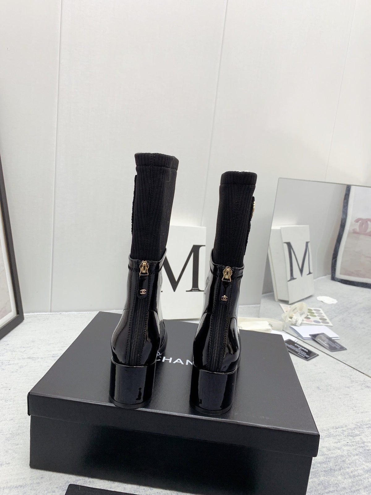 CC 26s Knit Boots Black Patent Leather Knit 160127