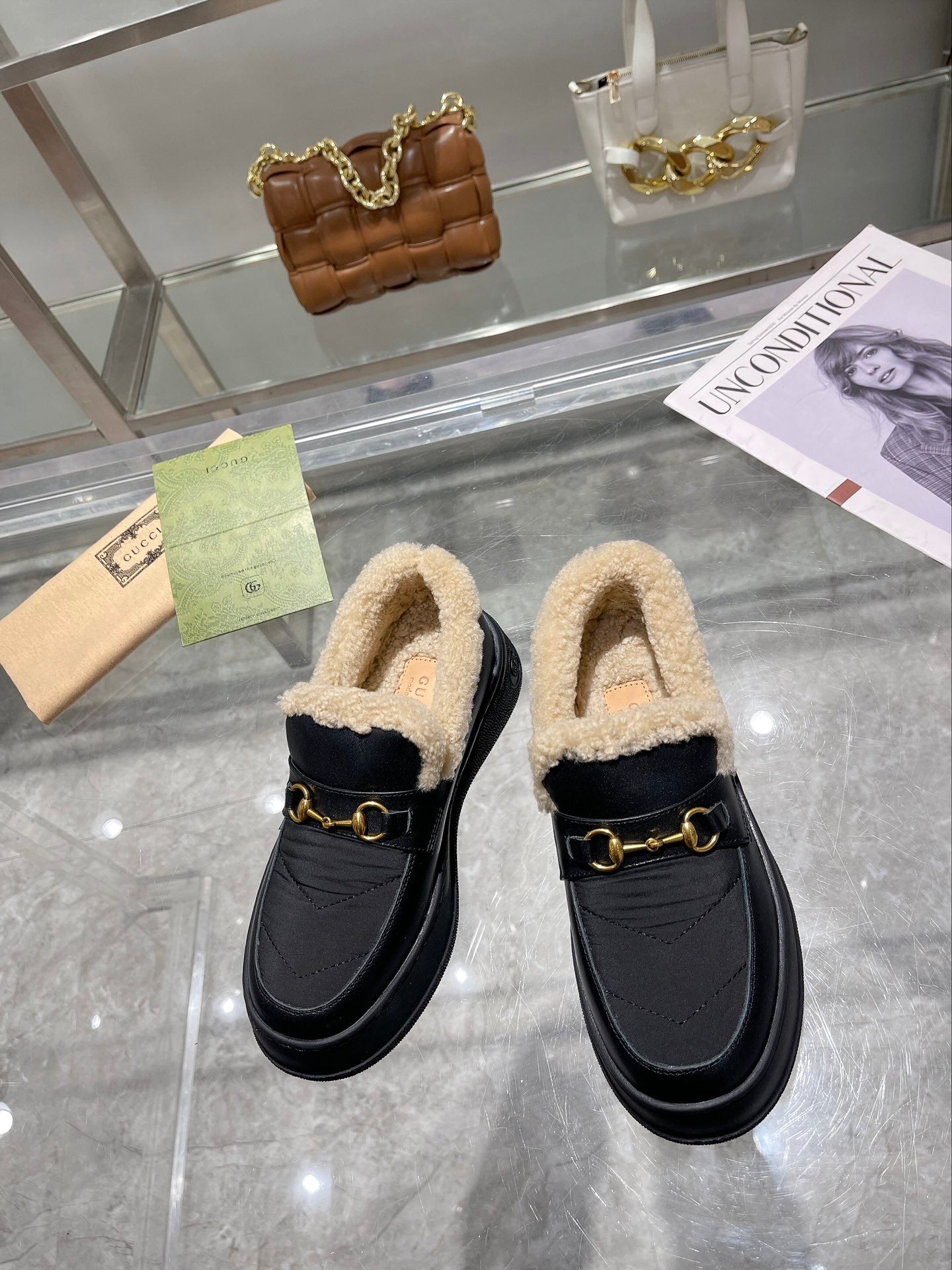 GG Snow Boots Black Calfskin Wool 576242
