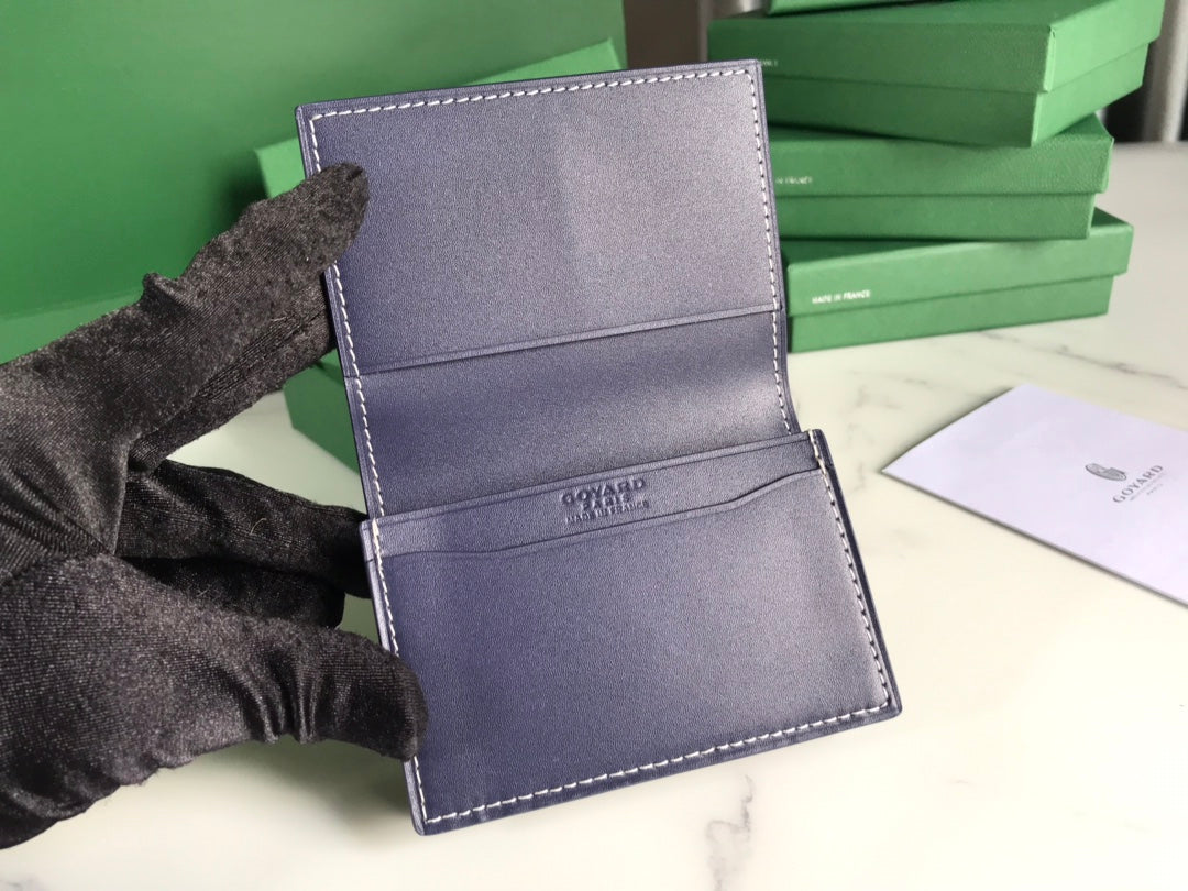 Goyard Malesherbes Card Wallet 10cm Navy Blue Canvas & Calfskin