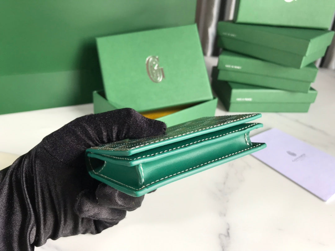 Goyard Malesherbes Card Wallet 10cm Green Canvas & Calfskin