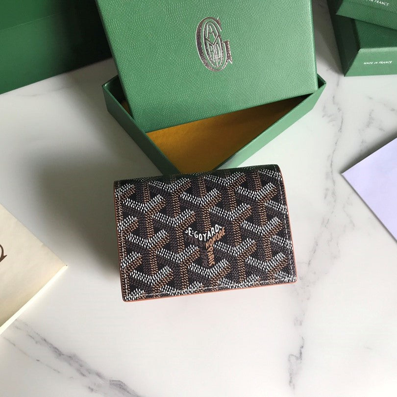 Goyard Malesherbes Card Wallet 10cm Black Tan Canvas & Calfskin