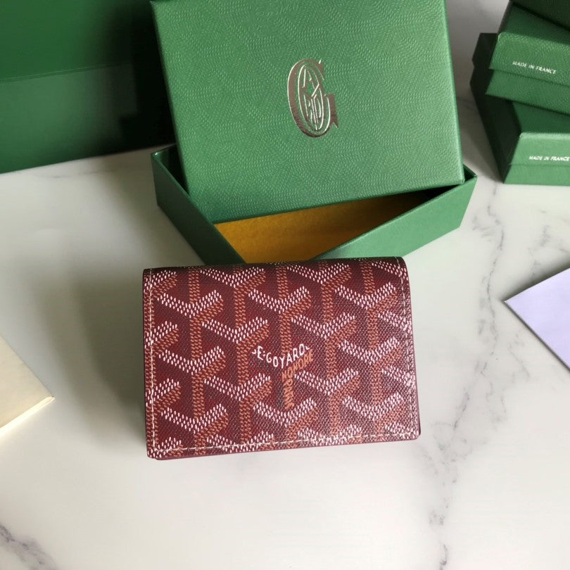 Goyard Malesherbes Card Wallet 10cm Burgundy Canvas & Calfskin