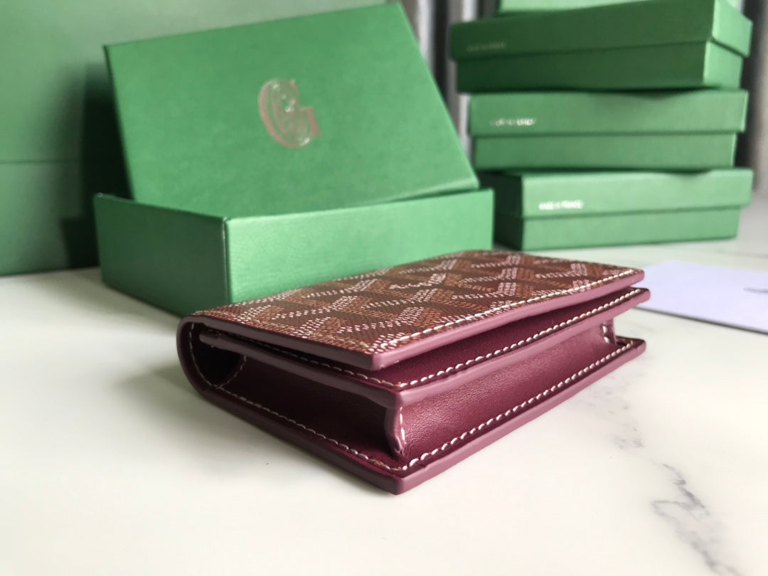 Goyard Malesherbes Card Wallet 10cm Burgundy Canvas & Calfskin