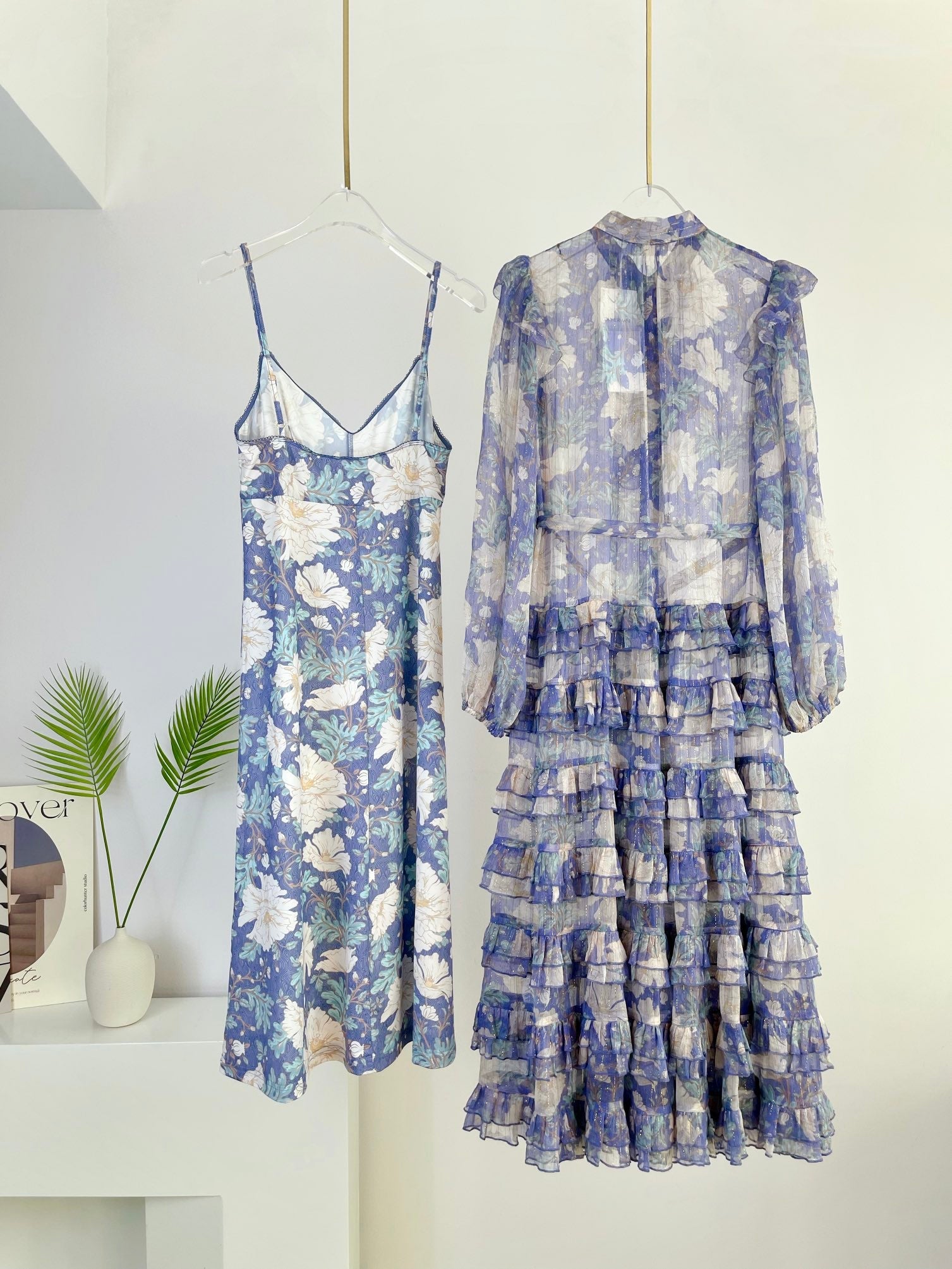 Zimmermann Cosmic Mist Midi Scallop Dress Blue Multi Floral Silk 342452