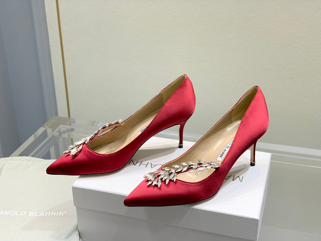 Manolo Women's Nadira Pumps 70 Red Satin
