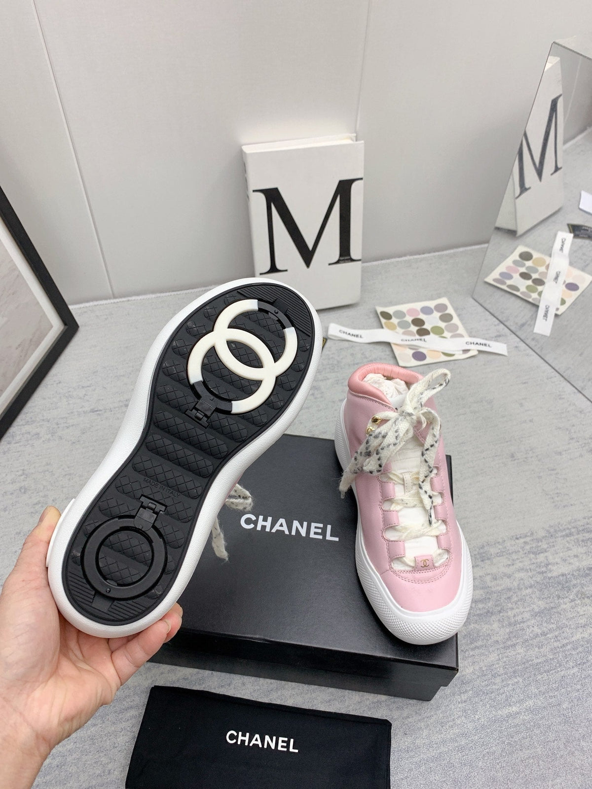 CC 26s High Top Sneakers 5cm Pink White Leather 163040