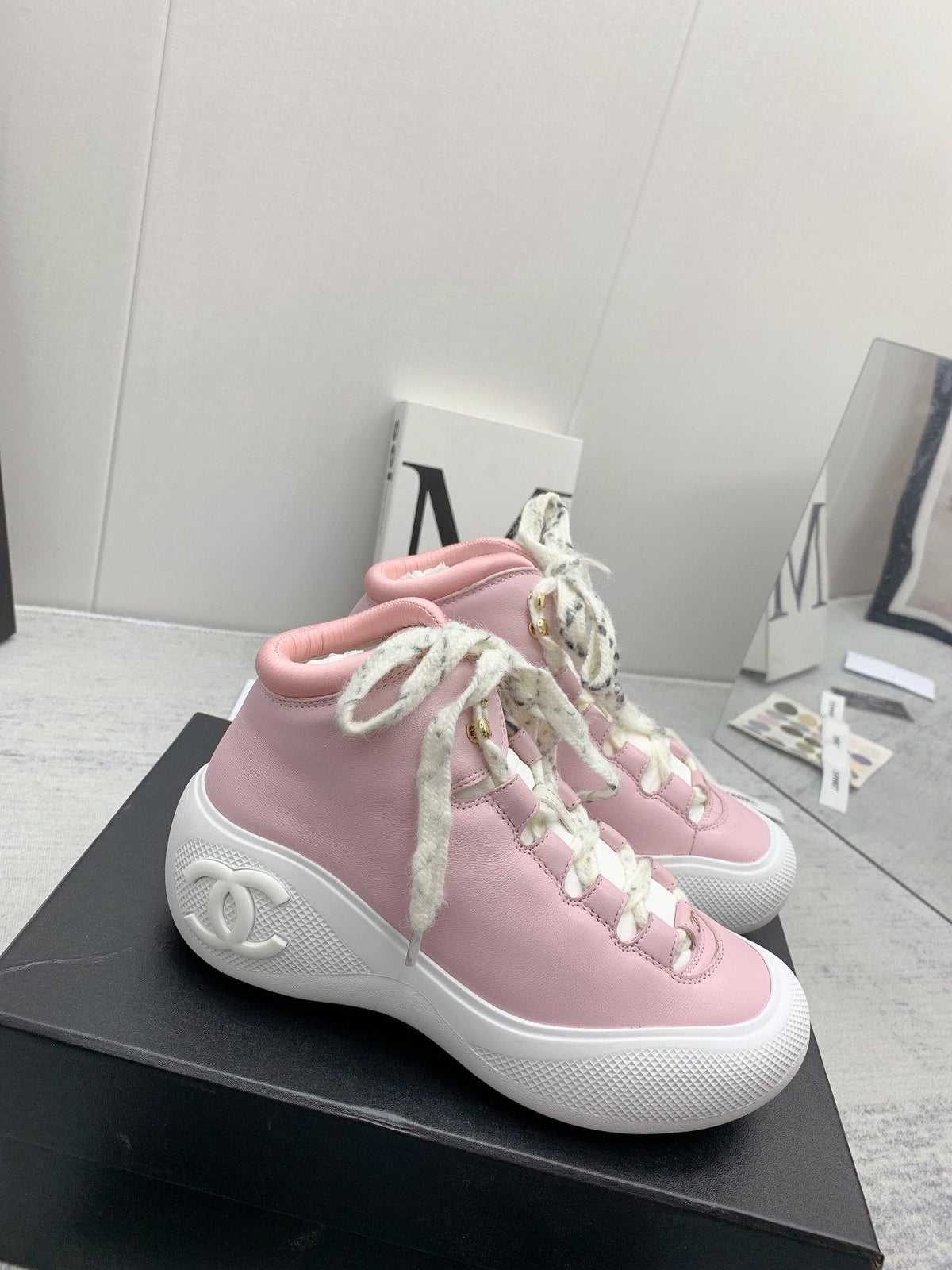CC 26s High Top Sneakers 5cm Pink White Leather 163040