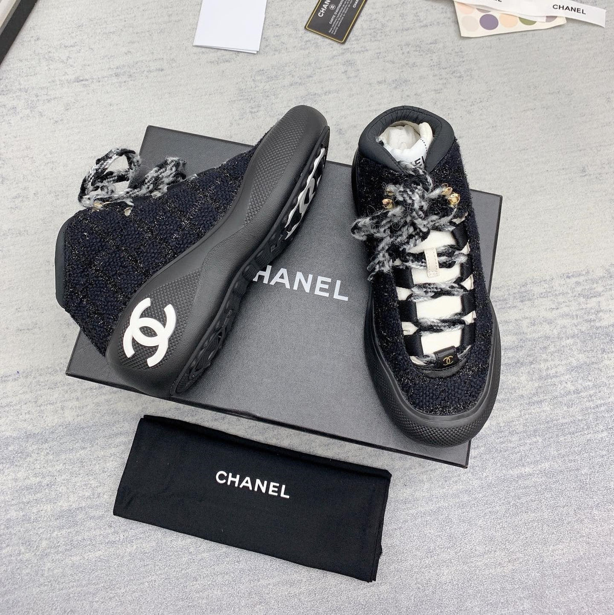 CC 26s High Top Sneakers 5cm Black White Tweed 163042