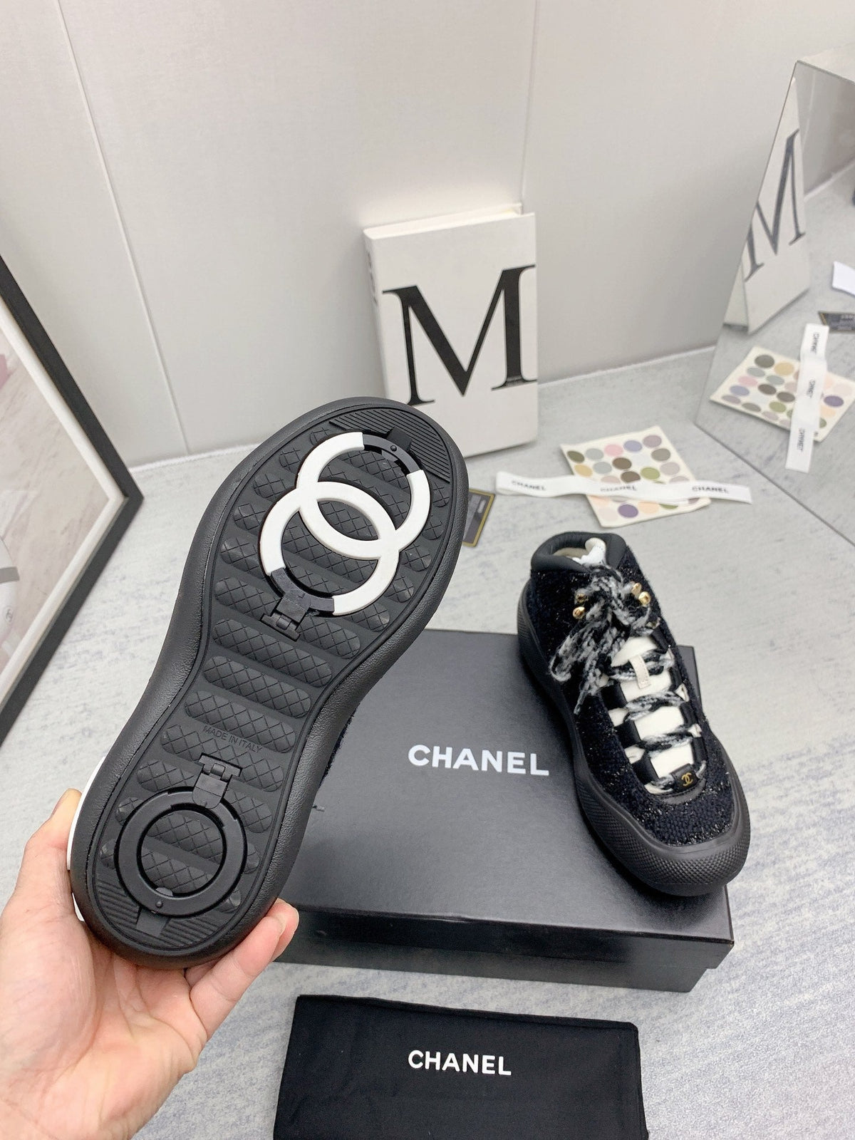CC 26s High Top Sneakers 5cm Black White Tweed 163042