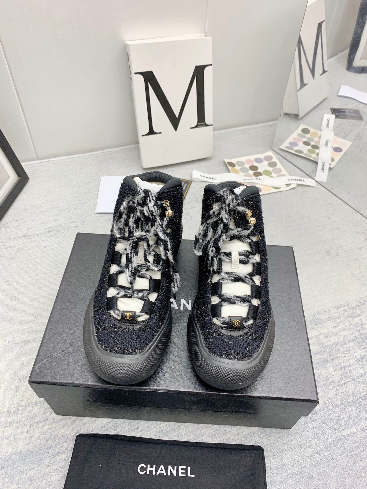 CC 26s High Top Sneakers 5cm Black White Tweed 163042