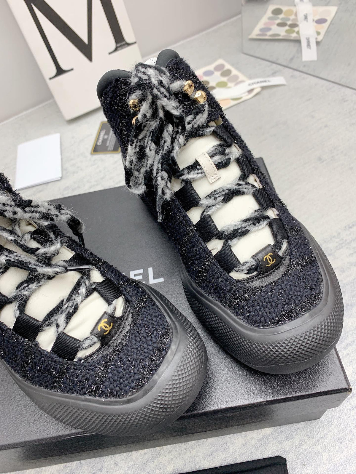 CC 26s High Top Sneakers 5cm Black White Tweed 163042