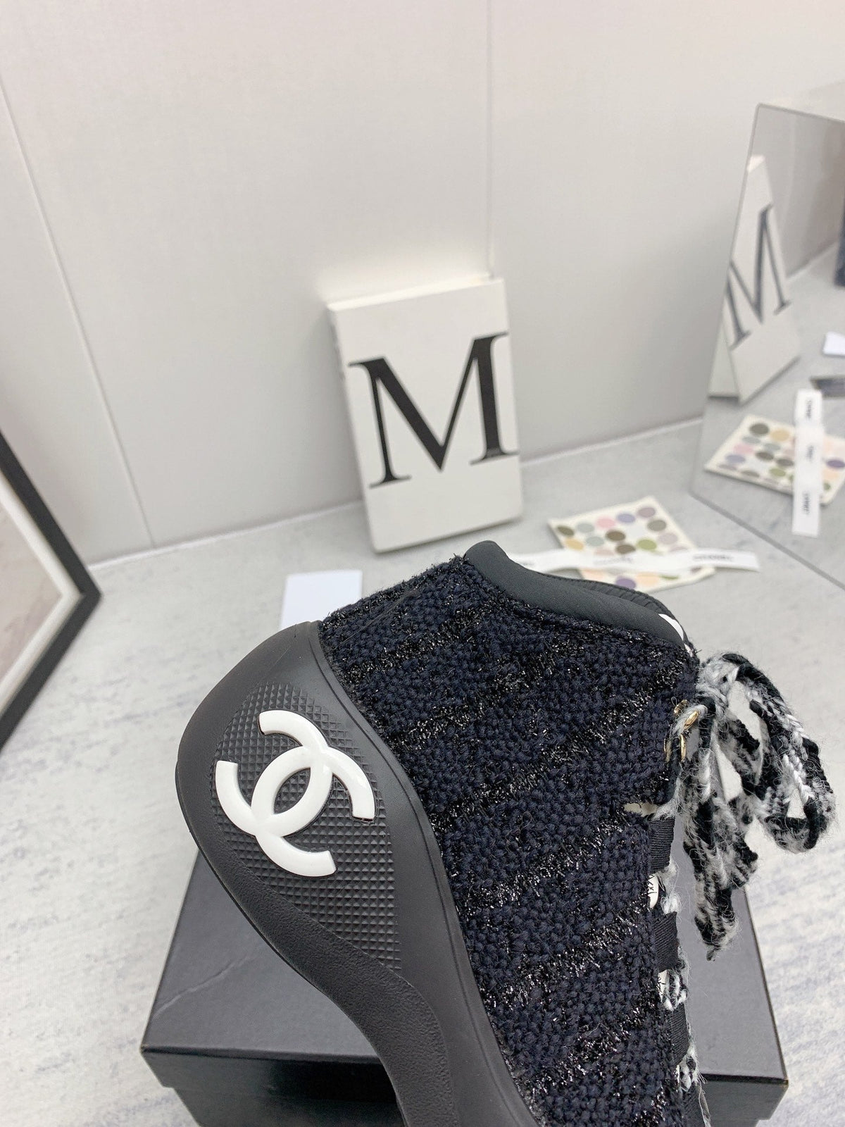 CC 26s High Top Sneakers 5cm Black White Tweed 163042
