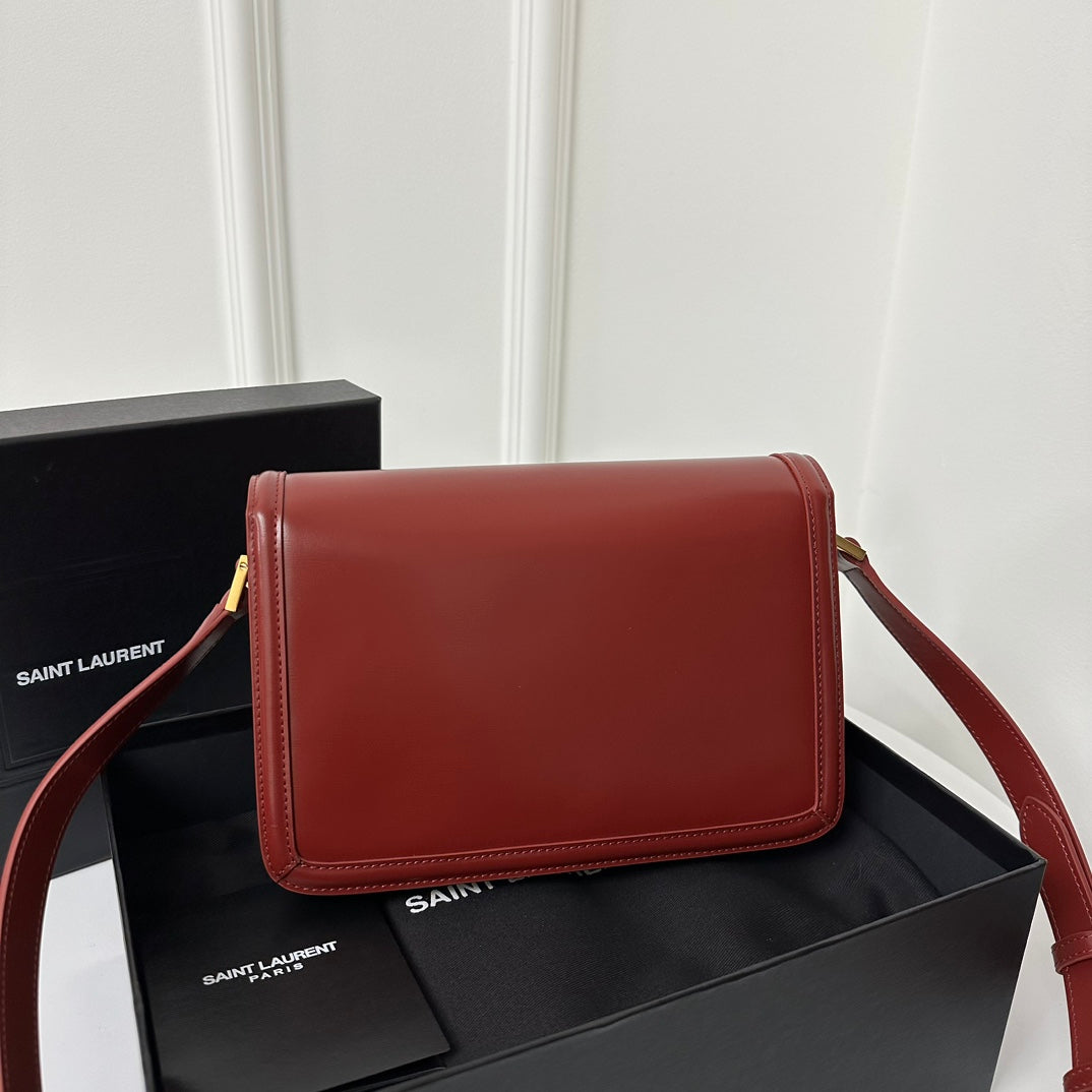 YSL Solferino Small Satchel Bag Burgundy Gold Calfskin 339457