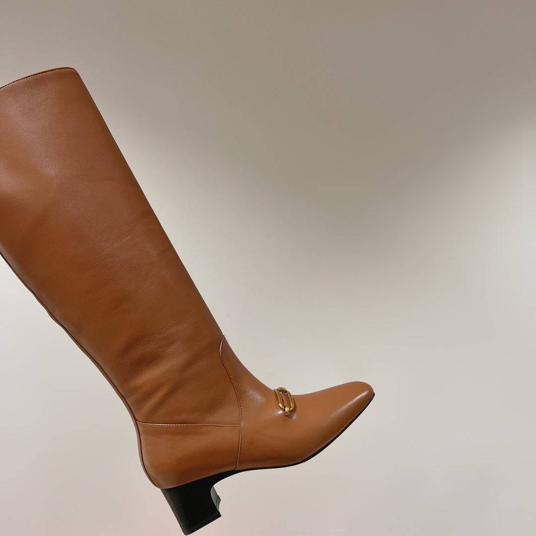 HM 26S Dora Gold Buckle Jumping Boots 5cm Tan Leather 112943
