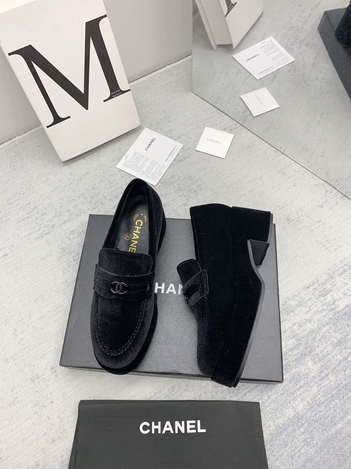 CC 2026 Logo Chunky Platform Loafers Black Velvet 161817
