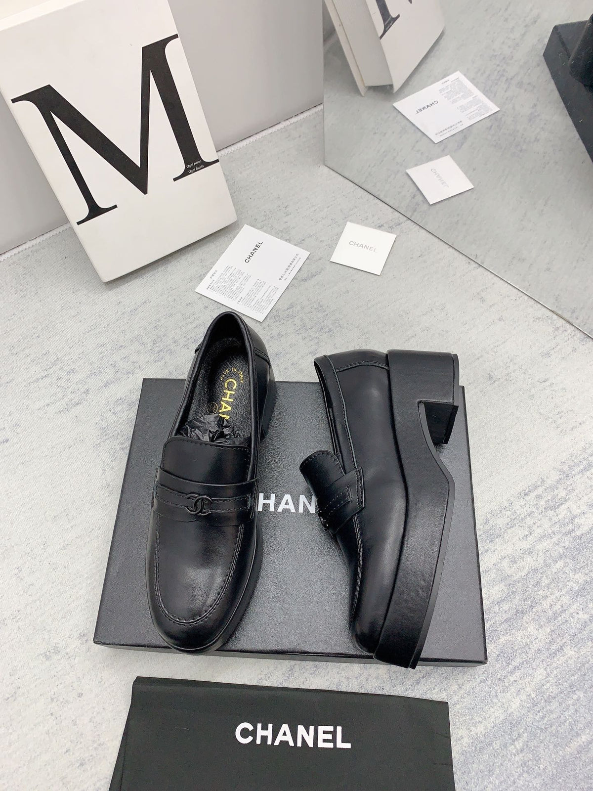 CC 2026 Logo Chunky Platform Loafers Black Leather 161816
