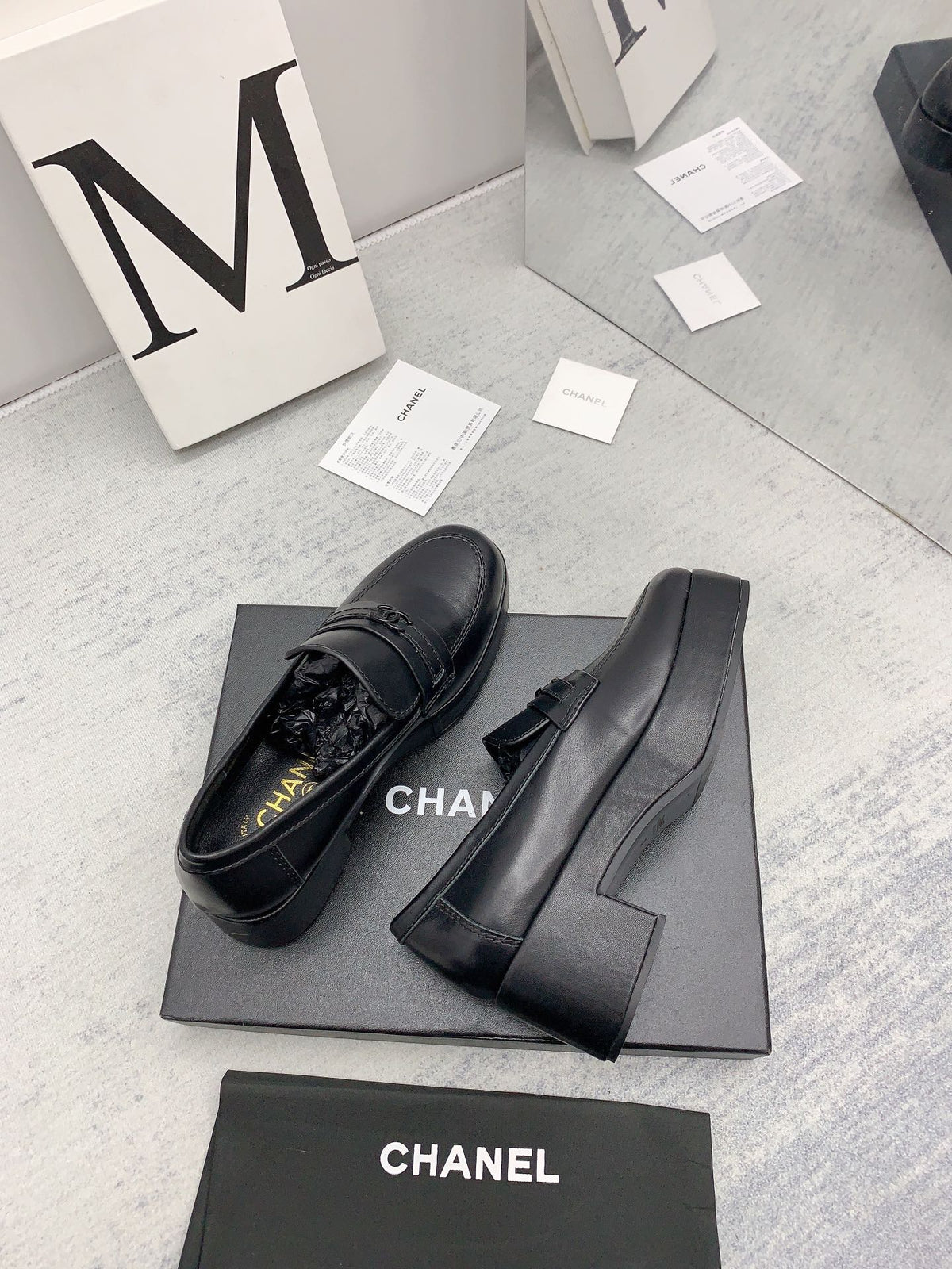 CC 2026 Logo Chunky Platform Loafers Black Leather 161816