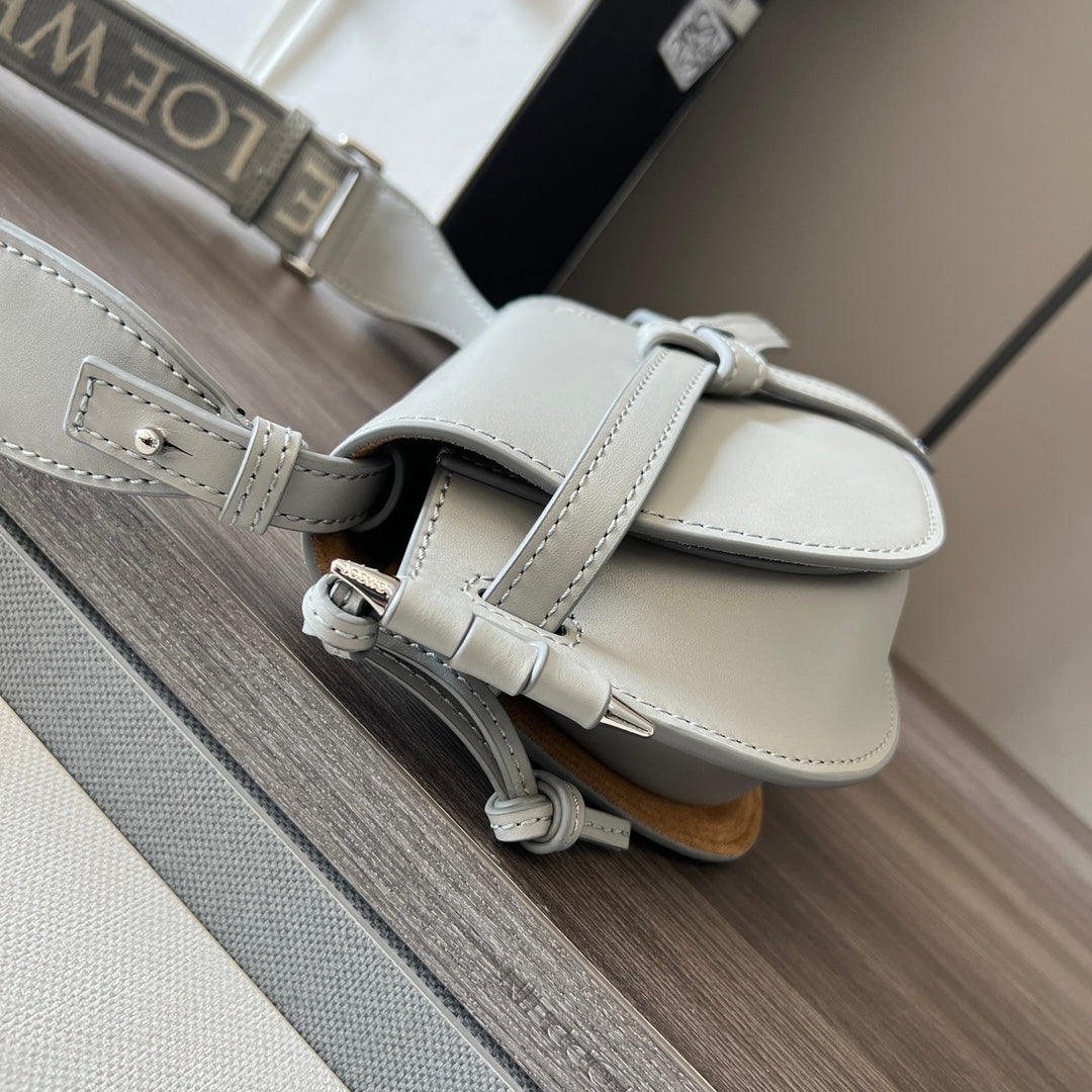 Mini Gate Dual bag in soft calfskin and jacquard grey smooth caflskin