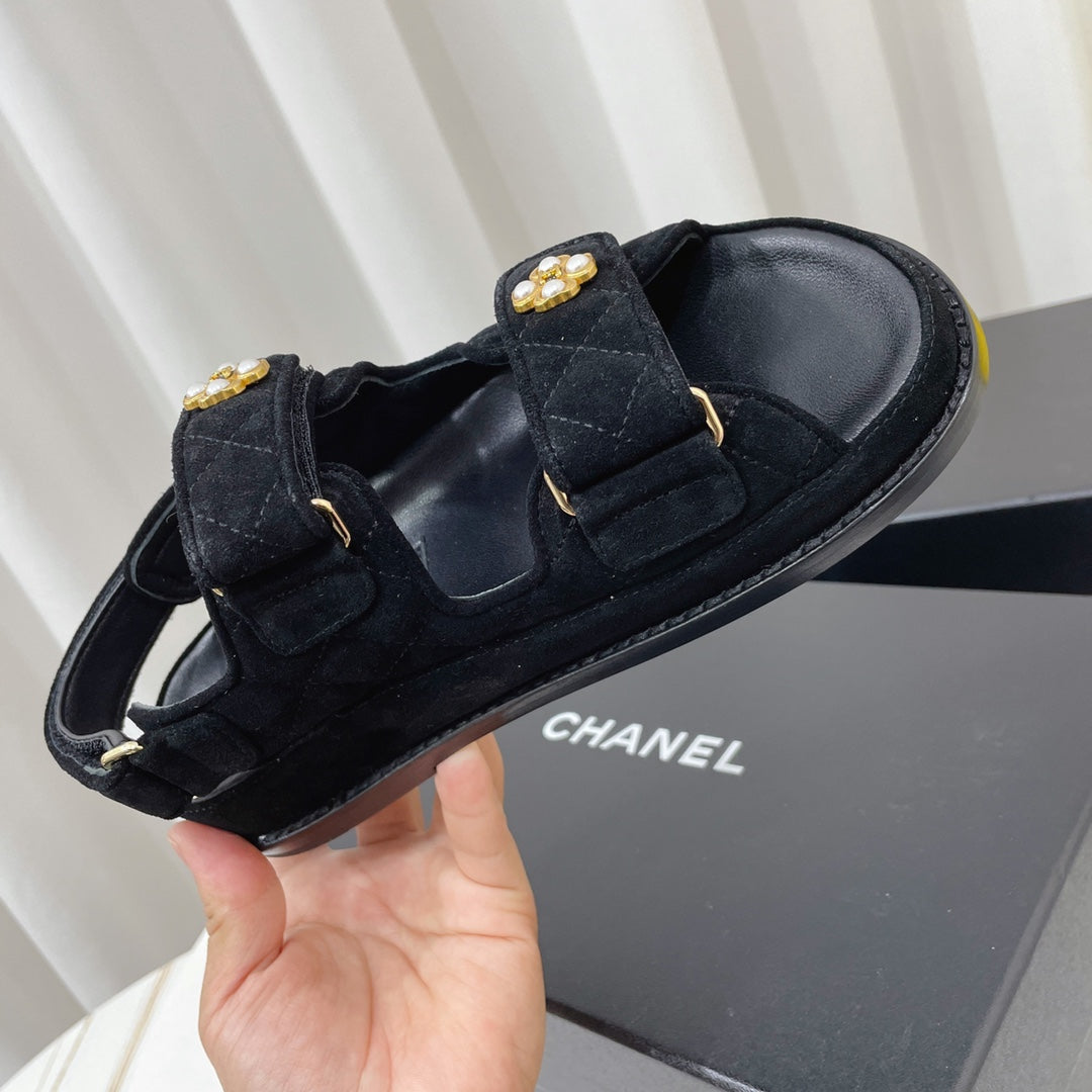 CC Dad Sandal Black Suede Leather 742944