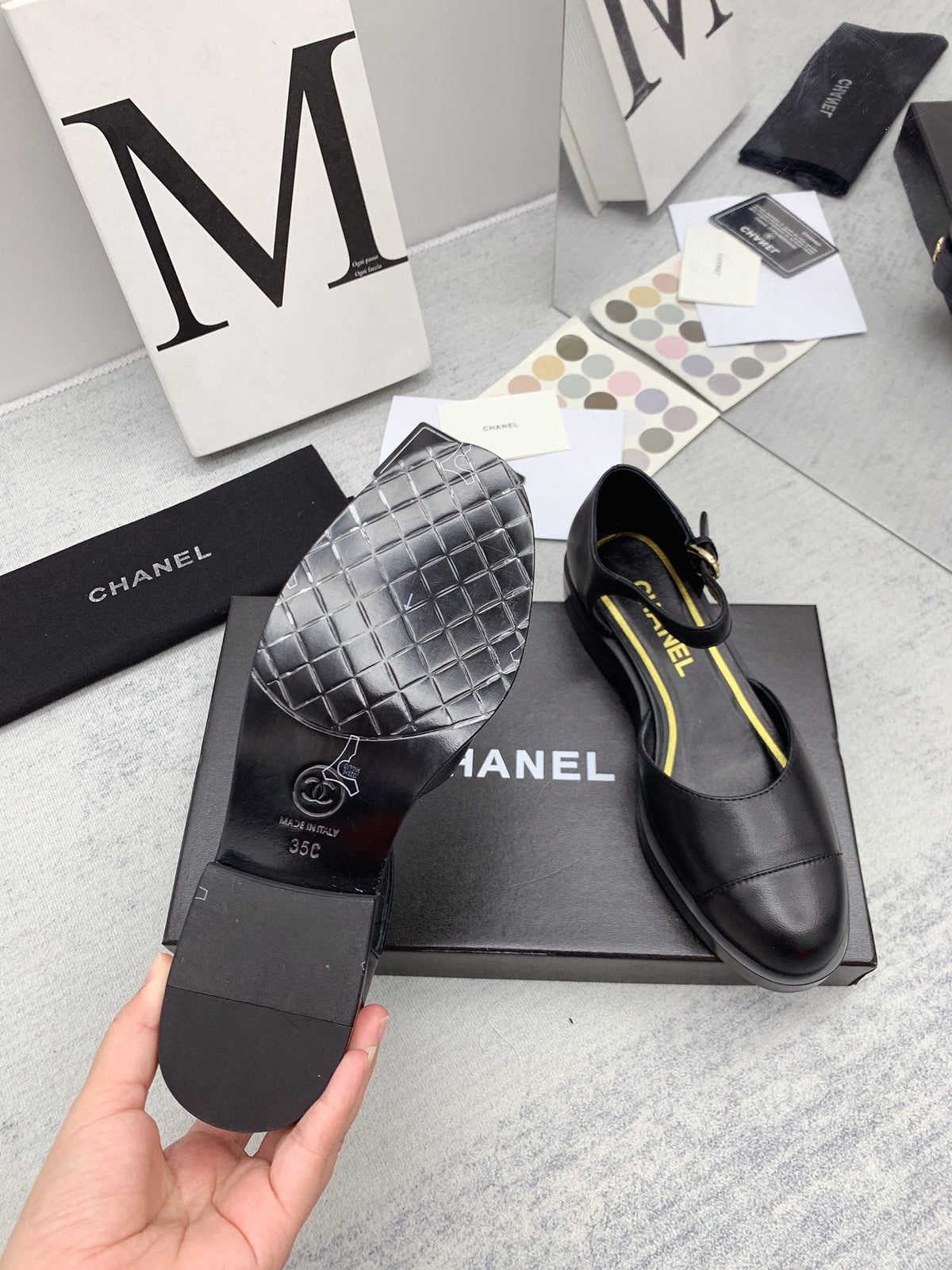 CC 26s Mary Janes Black Lambskin Grosgrain 159884