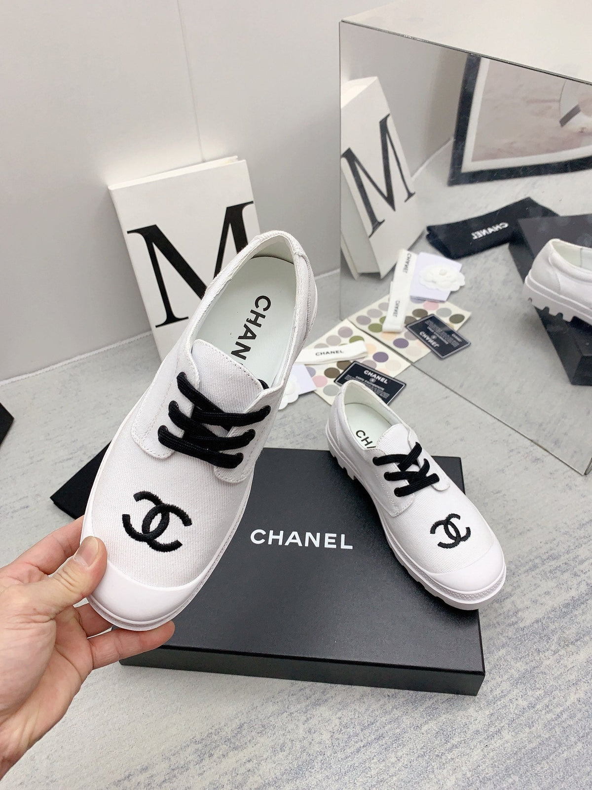 CC 26s Low Top Sneakers 2cm White Black Canvas 163691