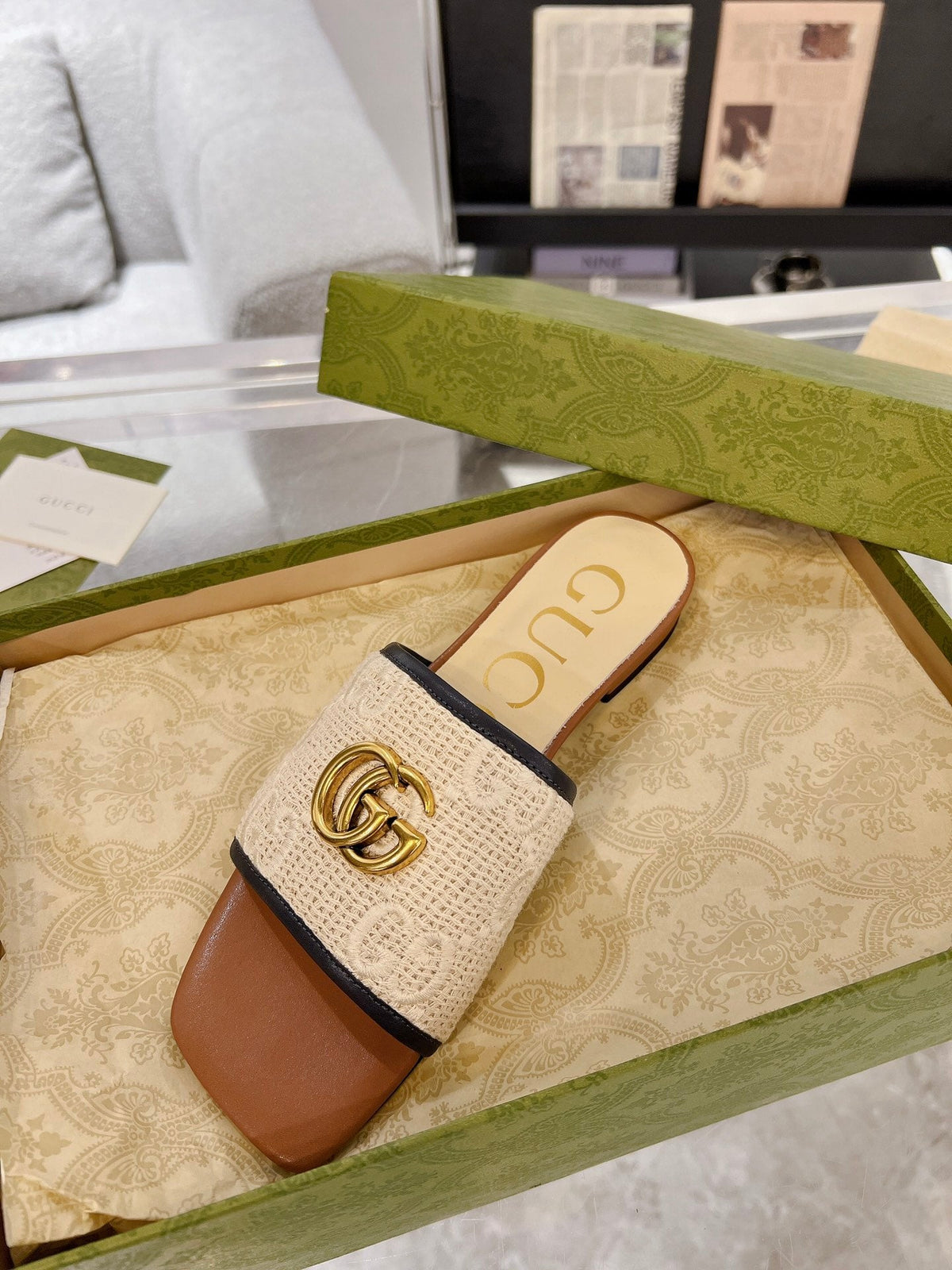 GG 26s Exclusive Slide Sandal Caramel And Cream Sedge