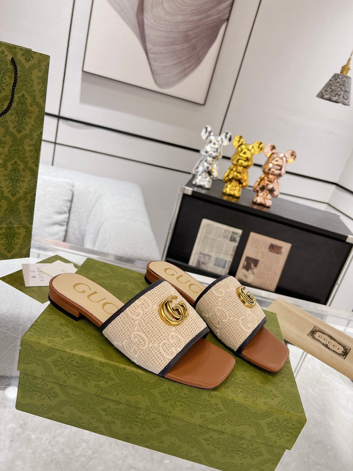 GG 26s Exclusive Slide Sandal Caramel And Cream Sedge