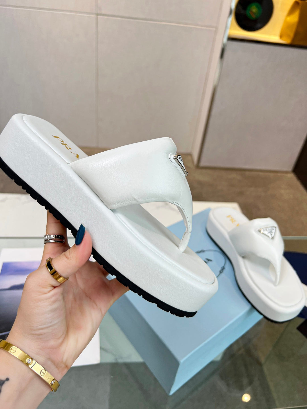 Prada 26s Platform Thong Sandals White Leather 140400