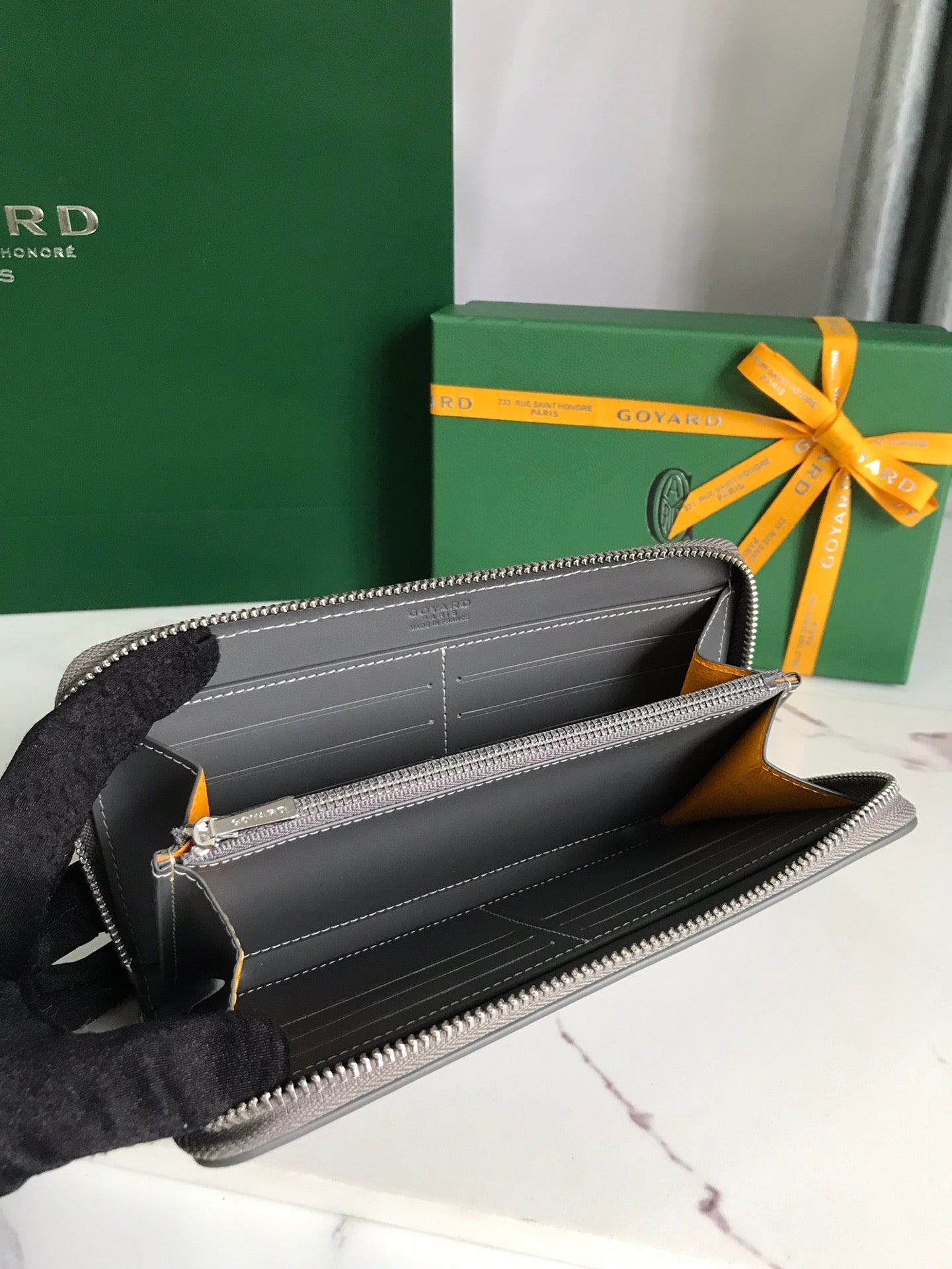 Goyard Matignon GM Wallet 20cm Grey Canvas & Calfskin