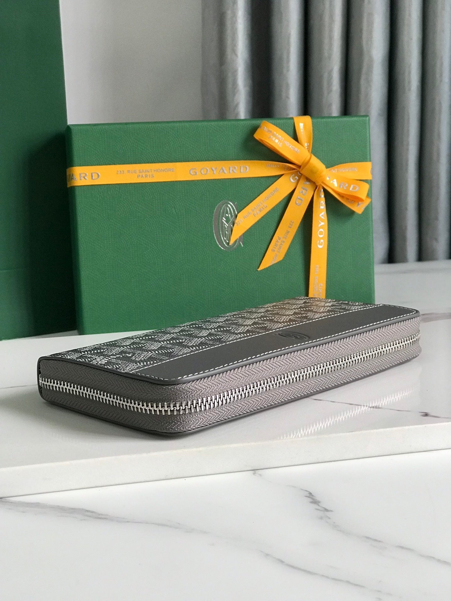 Goyard Matignon GM Wallet 20cm Grey Canvas & Calfskin