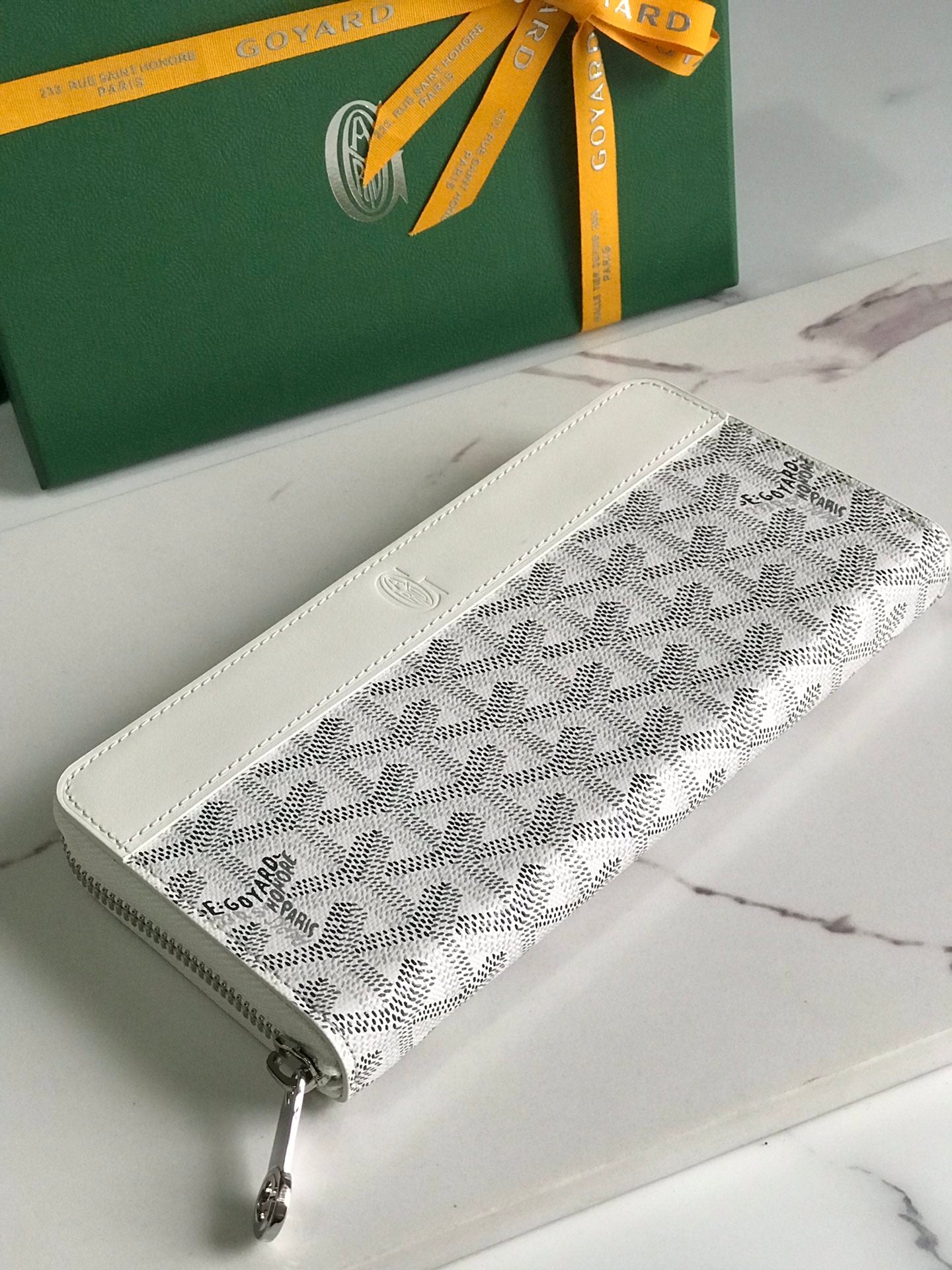 Goyard Matignon GM Wallet 20cm White Canvas & Calfskin