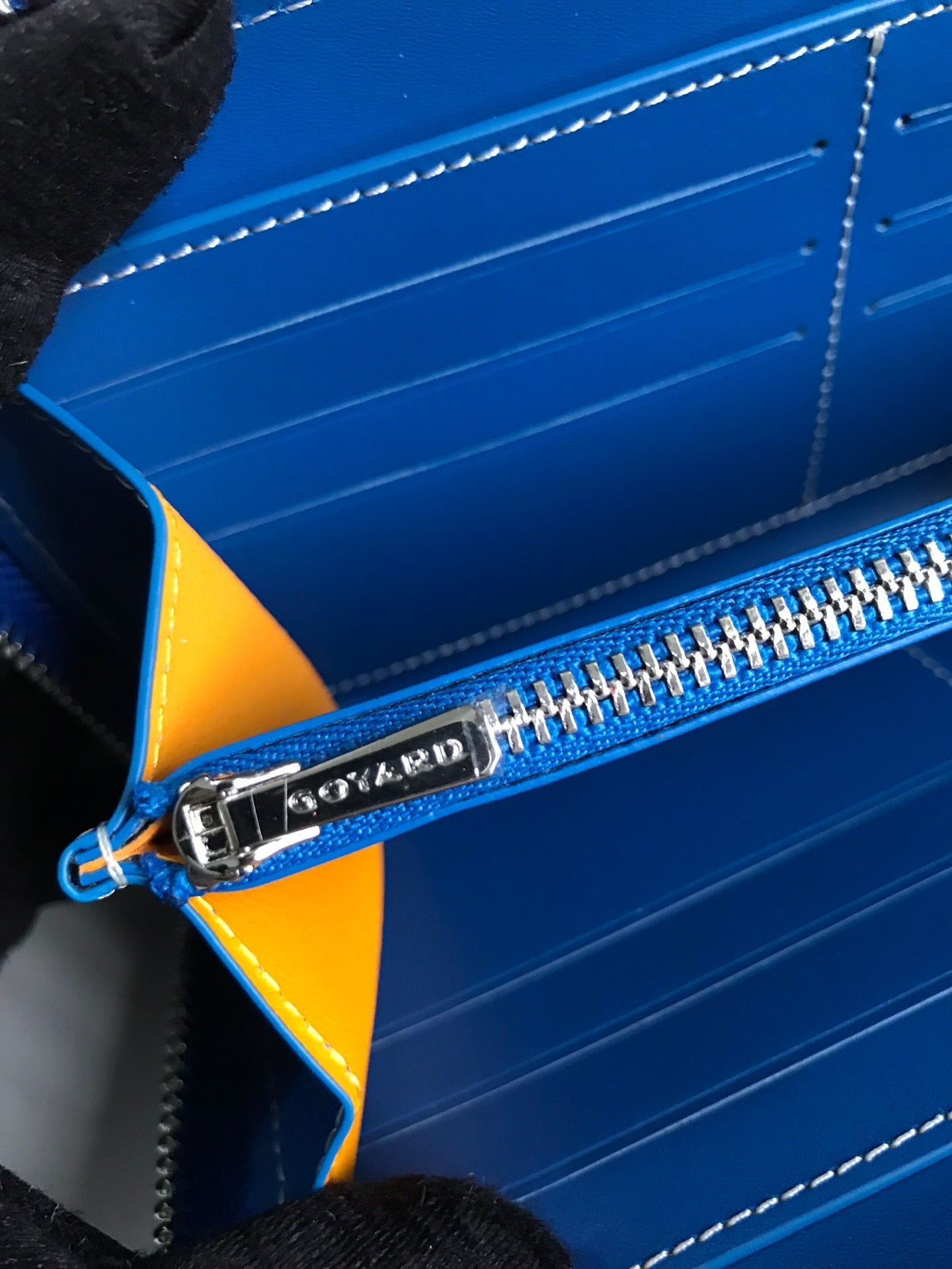 Goyard Matignon GM Wallet 20cm Blue Canvas & Calfskin