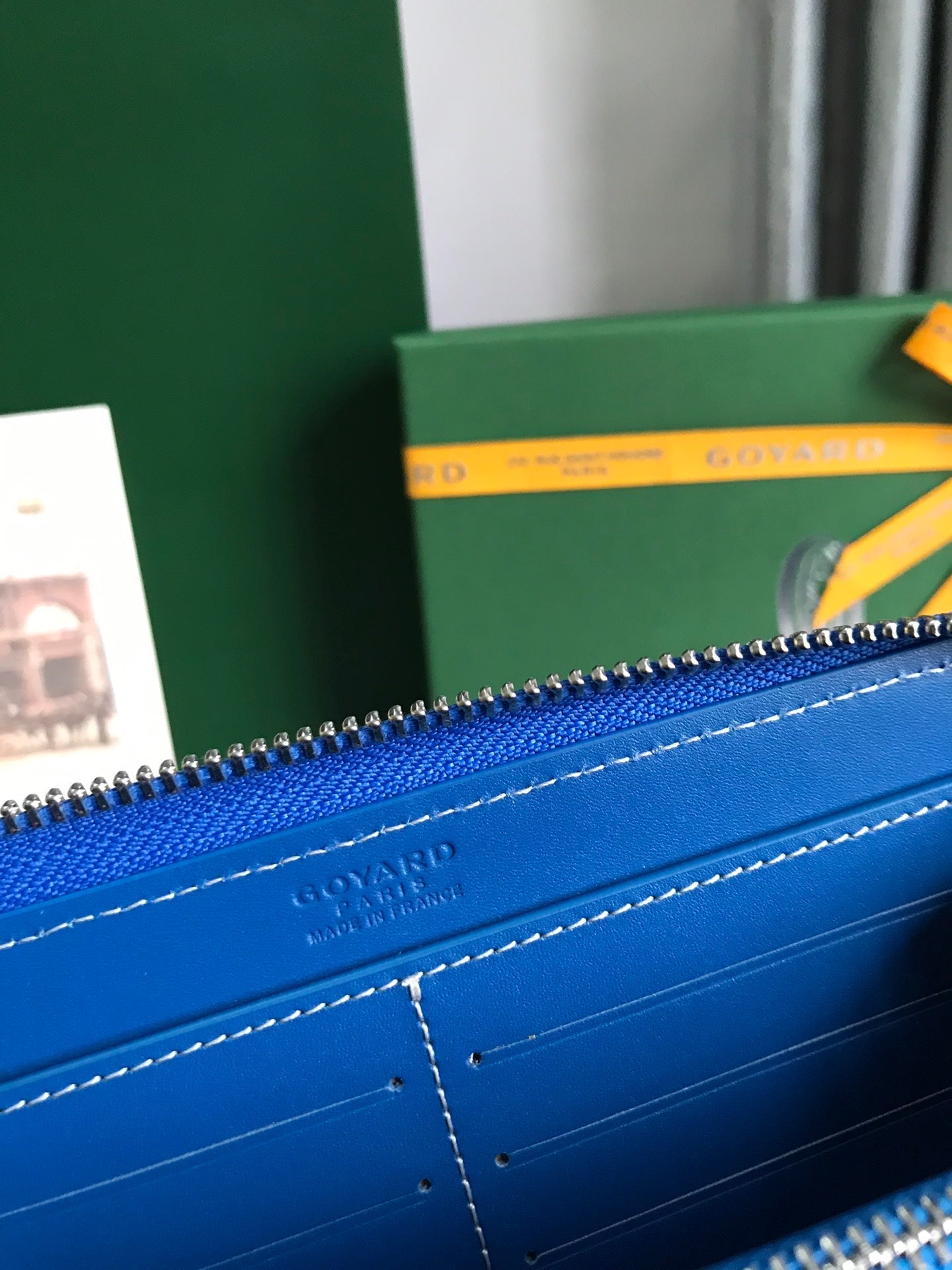 Goyard Matignon GM Wallet 20cm Blue Canvas & Calfskin