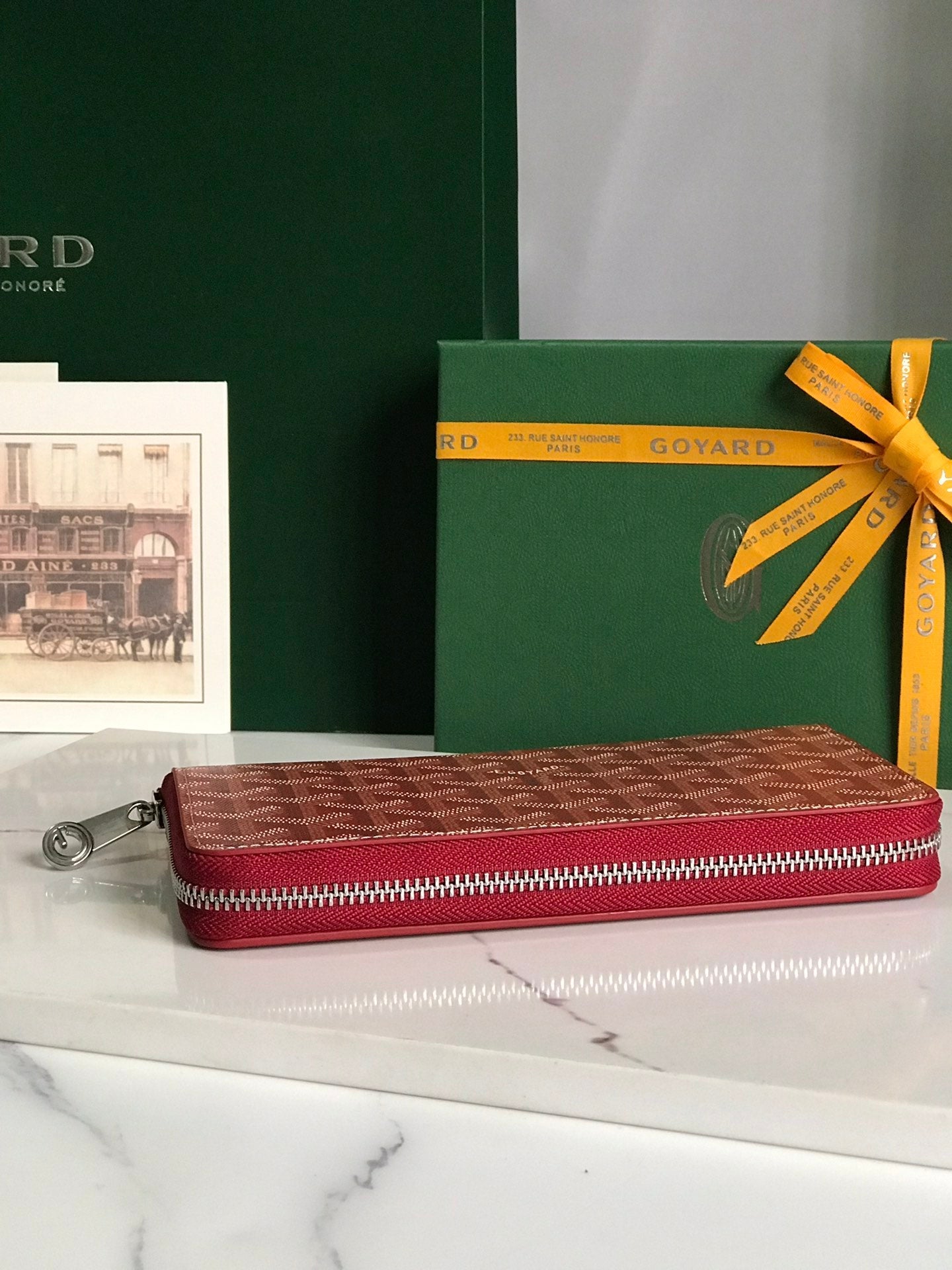 Goyard Matignon GM Wallet 20cm Red Canvas & Calfskin