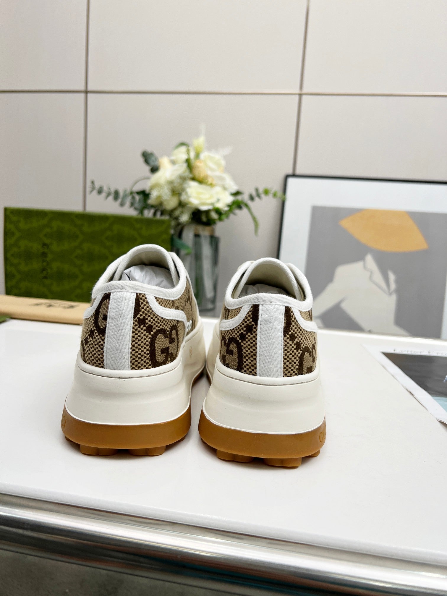 GG Low Top Sneakers 50mm Beige Brown Monogram Canvas 457430