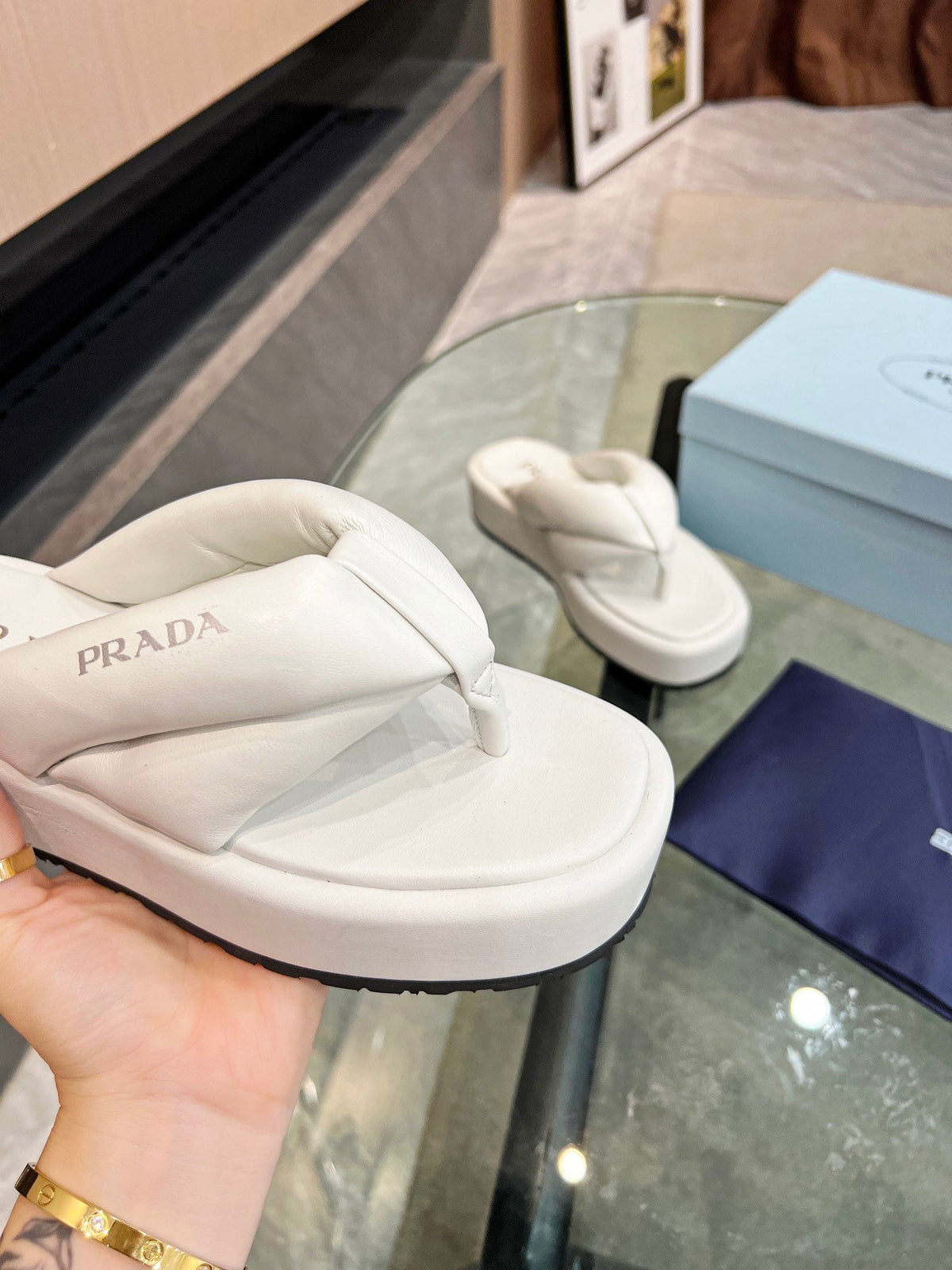 Prada 26s Platform Thong Sandals White Leather 140403