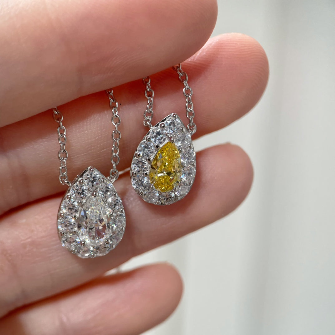 Graff Icon Pear Shape Yellow and White Diamond Pendant Necklace Sliver