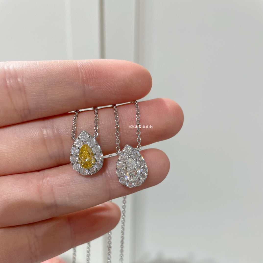 Graff Icon Pear Shape Yellow and White Diamond Pendant Necklace Sliver