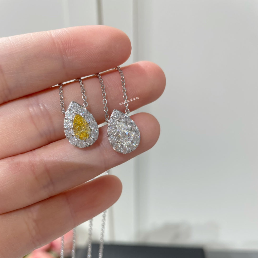Graff Icon Pear Shape Yellow and White Diamond Pendant Necklace Sliver